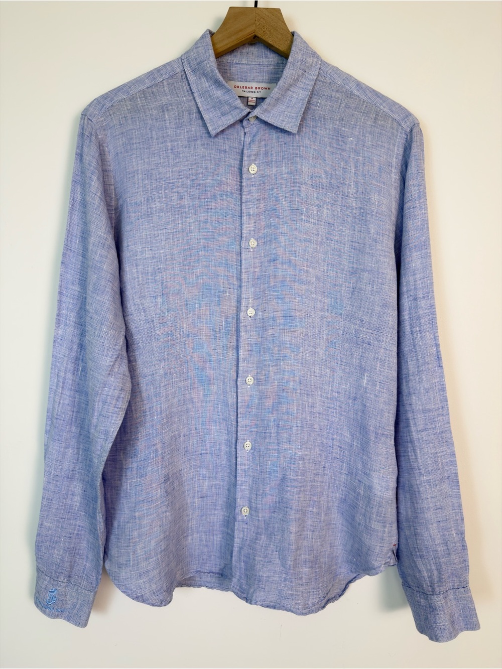 Orlebar Brown Linen Shirt Men’s M Blue Long Sleeve Button Up Portugal